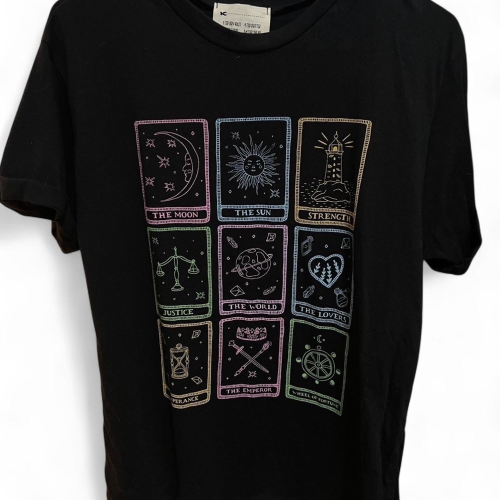 french pastry Black Tarot Card Graphic Tee with Pastel Accents